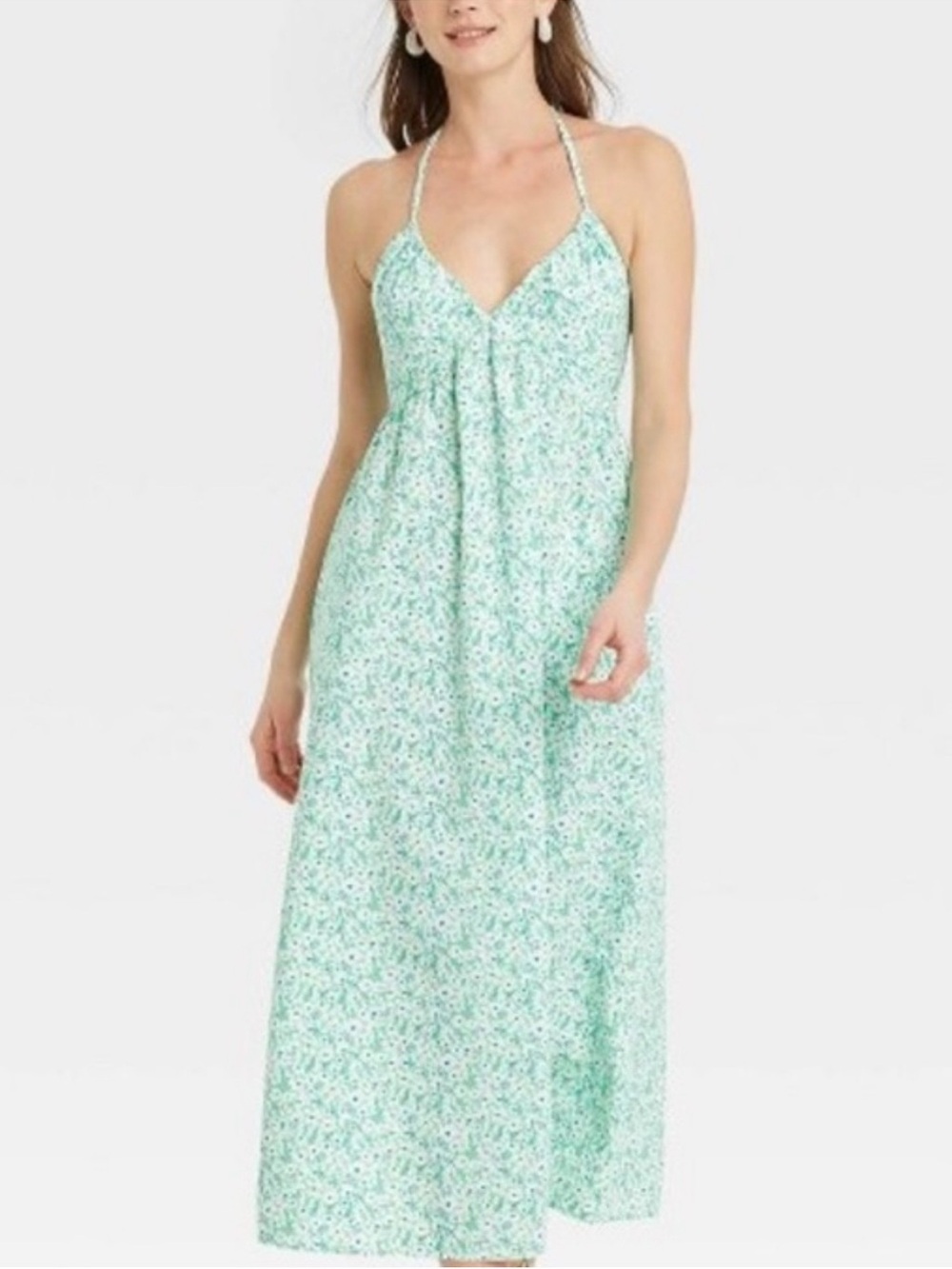 Universal Thread Green Floral Keyhole Cross Front Smocked Midi Sundress Cotton